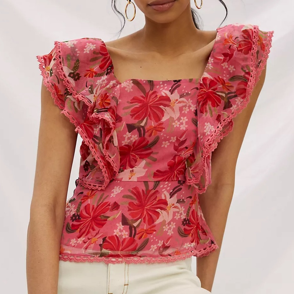 Anthropologie Farm Rio Printed Ruffle Tank Top